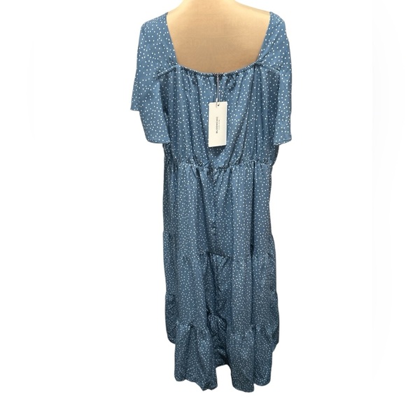 New Bloom Chic Womens US 22 24 Blue Polka Dot Ruched Front Tiered Midi Dress NWT - Picture 5 of 13